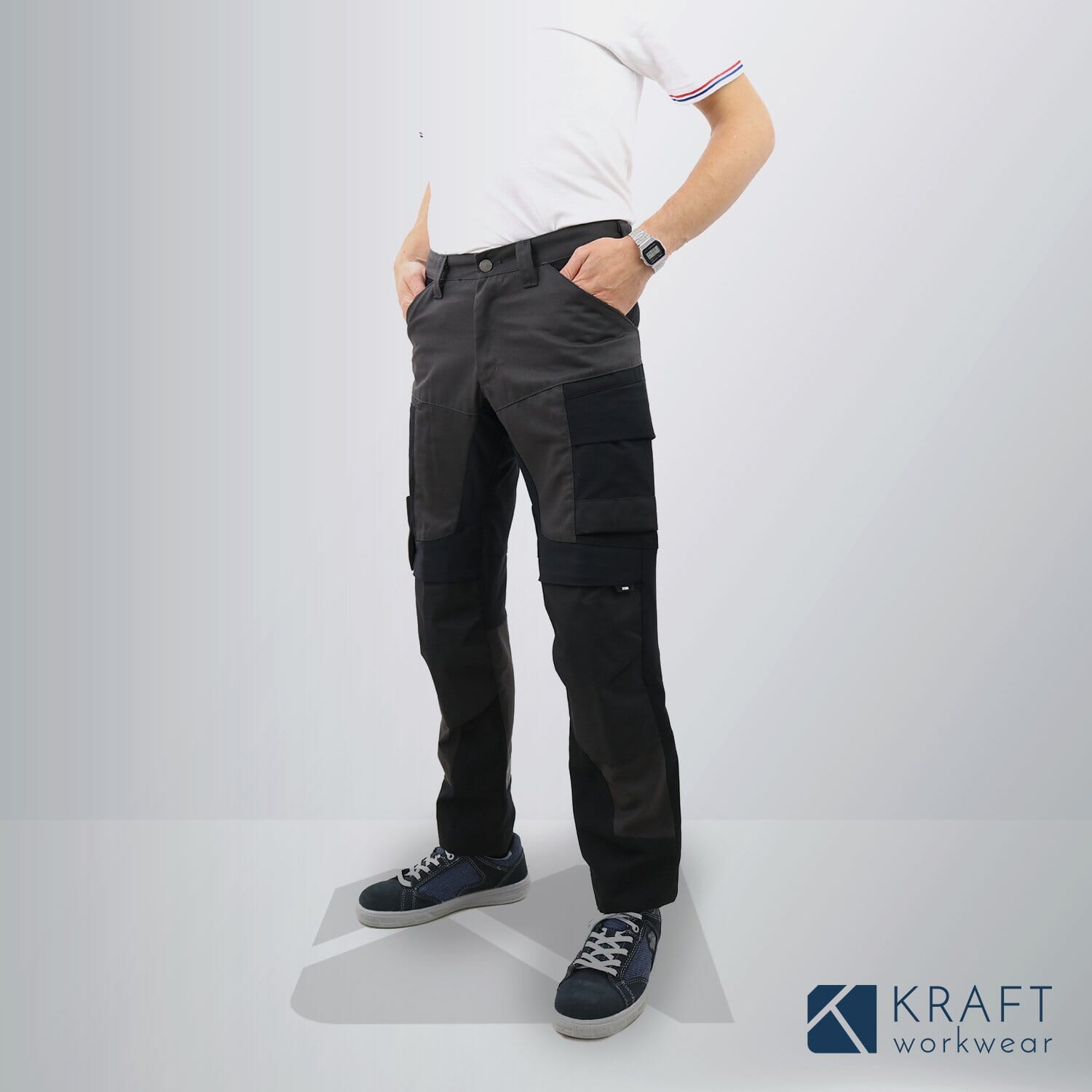 moderne basse Cut Taille WG-TR02 Noir Workgearuk Pantalons de travail Pantalons Avec Cordura genoux 